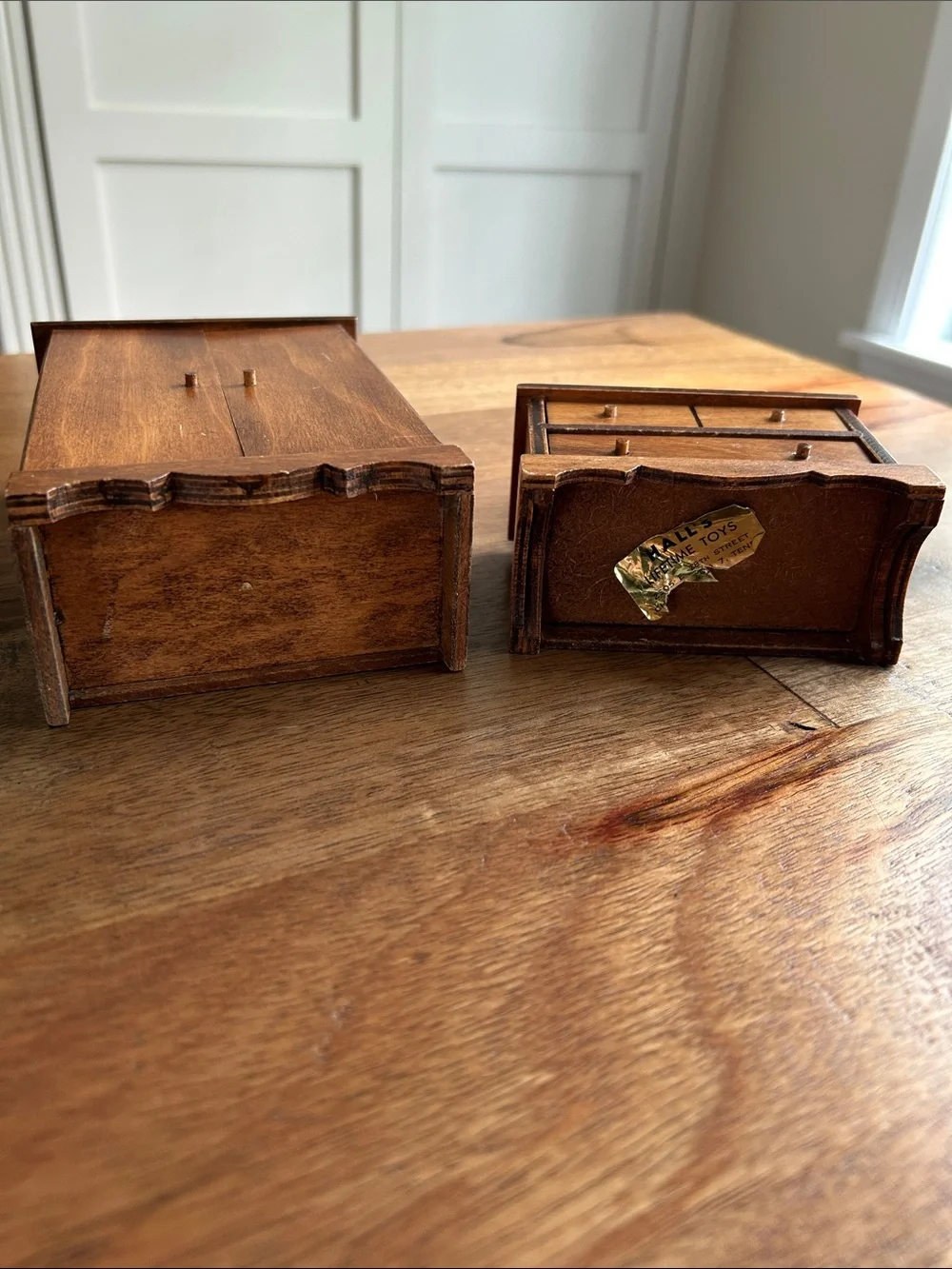Vtg Wooden Wardrobe & Dresser Set, Lot of 2, Dollhouse Furniture